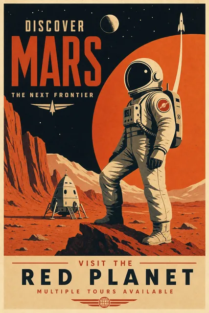 Retro Mars travel poster, generated with Image Studio